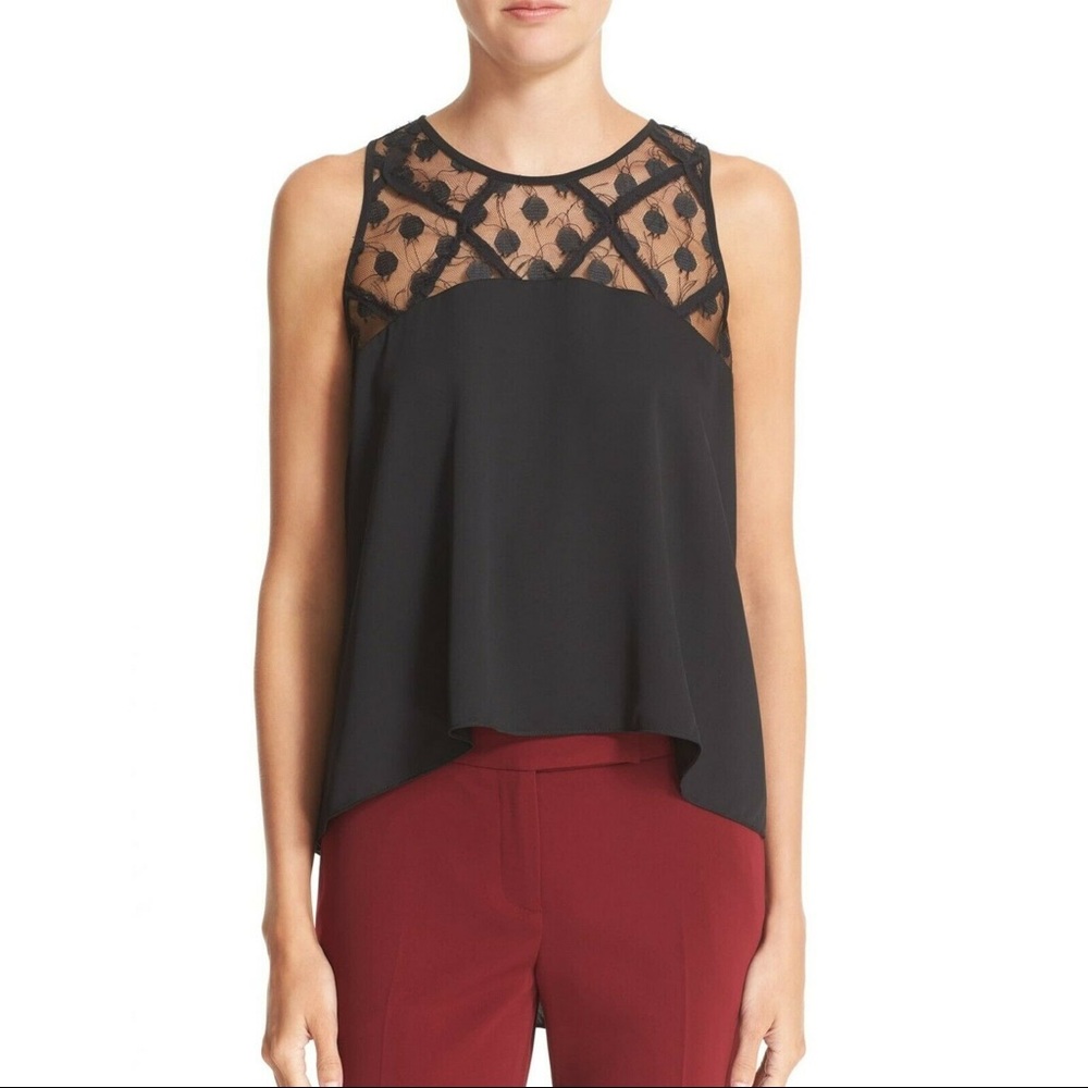 Milly Illusion Lace Stretch Silk Trapeze Top